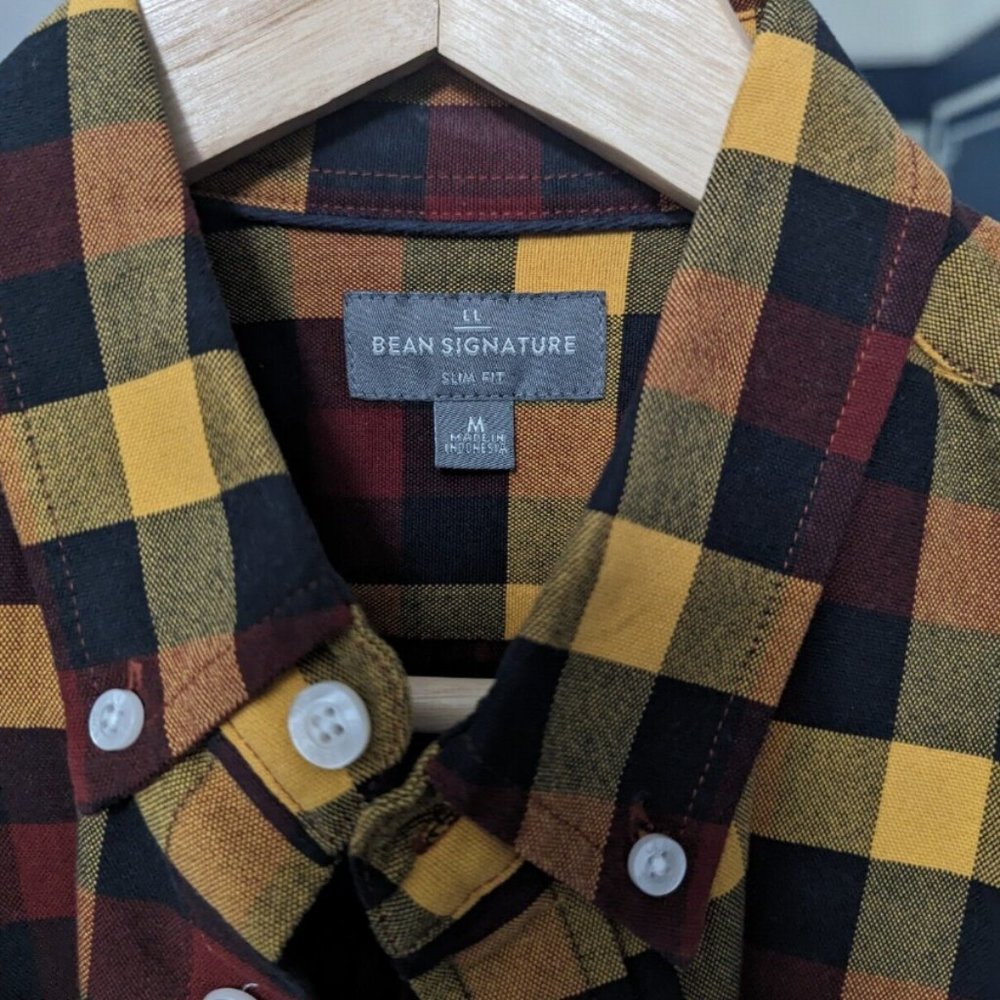 LL Bean Signature Shirt Mens M Slim Fit Plaid Long Sleeve Button Down